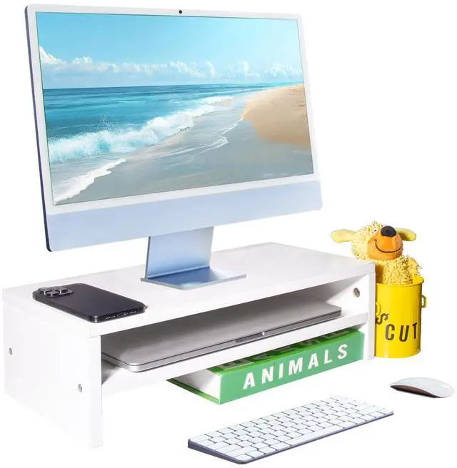 Main image of hcreat Monitor Stand Riser, 2 Tier Computer Stand, Desk Organizers and Accessories, Desktop Shelf with Storage for TV Screen PC Printer (White-18.9inch)