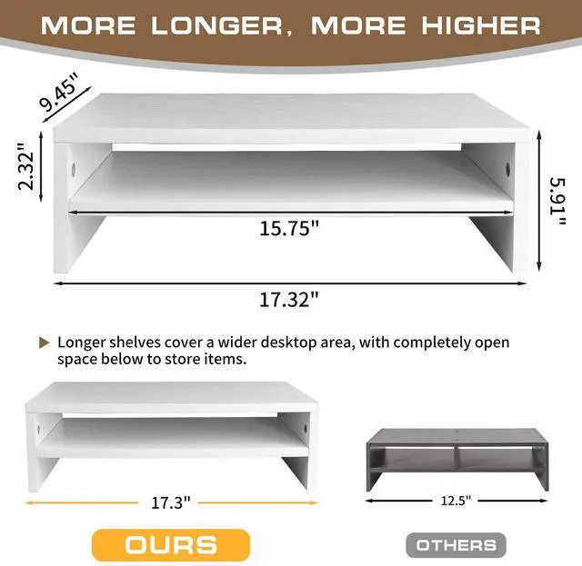 Alt view image 3 of 5 - hcreat Monitor Stand Riser, 2 Tier Computer Stand, Desk Organizers and Accessories, Desktop Shelf with Storage for TV Screen PC Printer (White-18.9inch)
