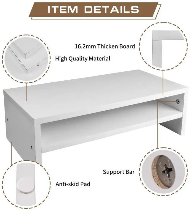 Alt view image 5 of 5 - hcreat Monitor Stand Riser, 2 Tier Computer Stand, Desk Organizers and Accessories, Desktop Shelf with Storage for TV Screen PC Printer (White-18.9inch)