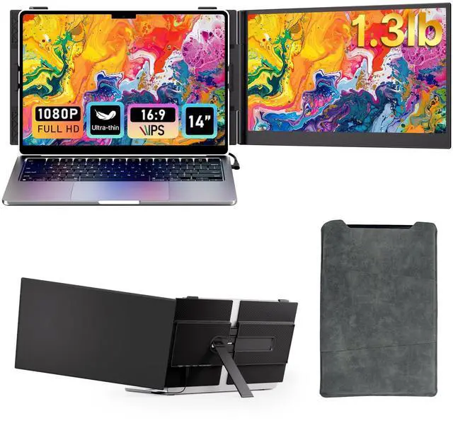 Main image of AOKER Laptop Screen Extender - Ultra-Thin 1.3lbs 14" FHD IPS Dual Portable Monitor Extension for Laptop, Attachment Plug & Play for 13-17" Laptops, Second Extra Travel Display for Windows/Mac/Android