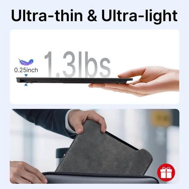 Alt view image 2 of 5 - AOKER Laptop Screen Extender - Ultra-Thin 1.3lbs 14" FHD IPS Dual Portable Monitor Extension for Laptop, Attachment Plug & Play for 13-17" Laptops, Second Extra Travel Display for Windows/Mac/Android