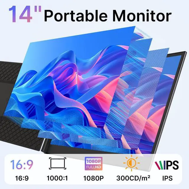 Alt view image 5 of 5 - AOKER Laptop Screen Extender - Ultra-Thin 1.3lbs 14" FHD IPS Dual Portable Monitor Extension for Laptop, Attachment Plug & Play for 13-17" Laptops, Second Extra Travel Display for Windows/Mac/Android