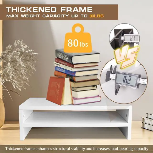 Alt view image 4 of 5 - hcreat Monitor Stand Riser, 2 Tier Computer Stand, Desk Organizers and Accessories, Desktop Shelf with Storage for TV Screen PC Printer (White-18.9inch)