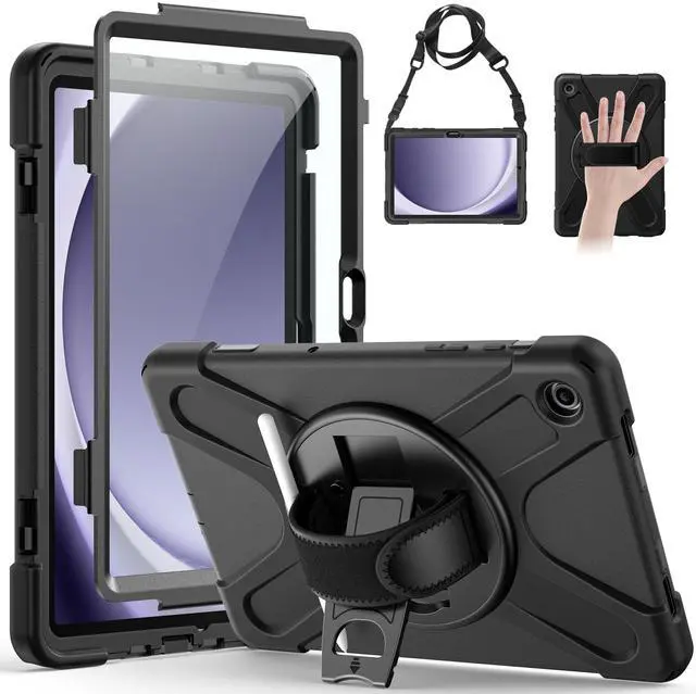 Main image of Gerutek Case for Samsung Galaxy Tab A9+/ A9 Plus Case 11" 2023, Full-Body Drop Protection Shockproof Cover with Screen Protector, 360° Rotating Stand, Hand/Shoulder Strap, Pencil Holder, Black
