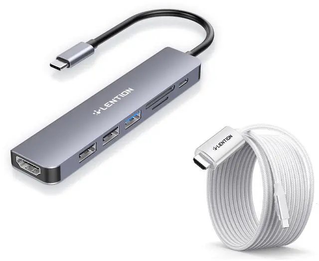 Main image of LENTION USB C Hub with 100W Charging, 4K HDMI, Dual Card Reader, USB 3.0 & 2.0 and 6FT USB C to DisplayPort Cable Adapter (4K@60Hz,2K@165Hz)