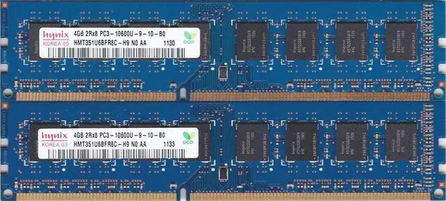 Main image of 8GB kit, (2 x 4GB) 240-pin DIMM, DDR3 PC3-10600U,Dual Rank, Non ECC ram Memory Module by Hynix (HMT351U6CFR8C-H9)