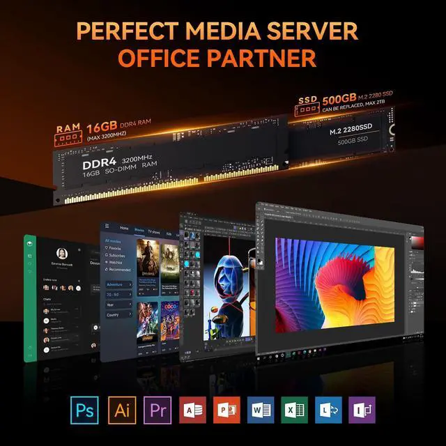 Alt view image 4 of 5 - SOAYAN Mini PC, Alder Lake N100 Linux Mini Computers (up to 3.4GHz) 16GB DDR4 RAM 500GB SSD Ubuntu Small Desktop Computer 4K Dual Display/WiFi 6/USB3.2/BT5.2/Gigabit Ethernet for Home, Office,Business