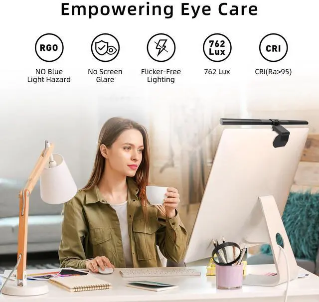 Alt view image 2 of 5 - Thunderobot L1 Computer Monitor Lamp, Ra95 Light for Eye Caring, Asymmetric Light Source, Ten-Level Dimming No Video Flicker Blue Light Safe E-Sports Desktop Reading Lamp