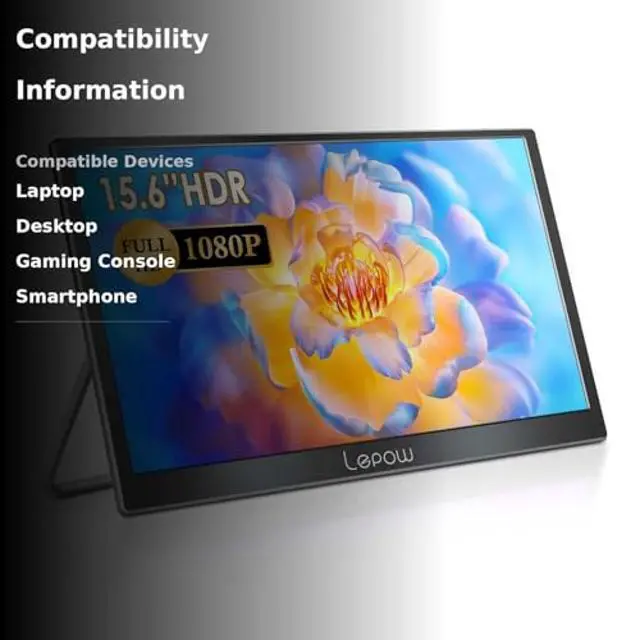 Alt view image 3 of 5 - Lepow Portable Monitor 15.6 Inch 2024 C2 Series FHD 1080P USB C HDMI Computer Display IPS Screen with Dual Speakers for Laptop PC PS4 Xbox Phone with Foldable Kickstand, Midnight Black