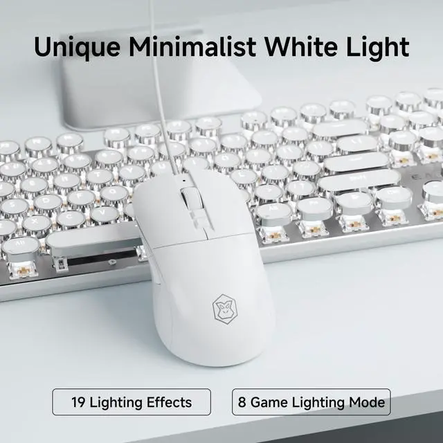 Alt view image 3 of 5 - EWEADN Wired Typewriter keyboard and Mouse Combo, Typewriter Style Mechanical Gaming Keyboard,104 Keys Backlit LED Keyboards, Media Control Knob, Wired Keyboard Pink Switch for Windows/Mac/PC-White