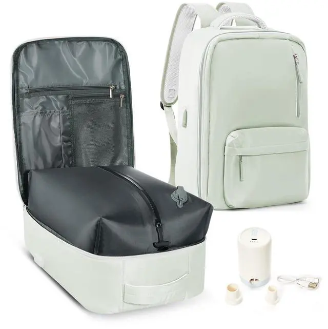 Main image of Vacuum Seal Backpack for Travel with Air Pump Vacpack Carry on Flight Approved Compression Daypack Laptop Space Saver Bags Storage with Vacuum System 18x14x8 inches Travel Bag Women MintGreen