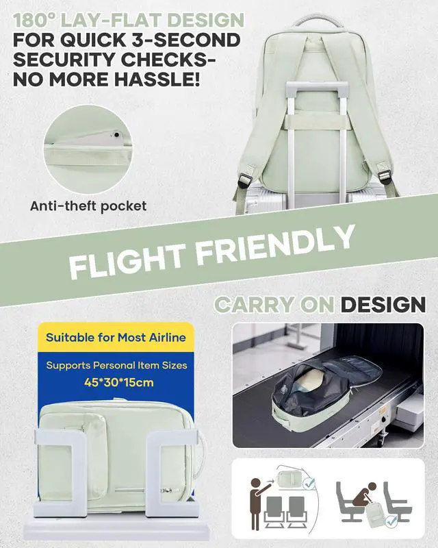 Alt view image 5 of 5 - Vacuum Seal Backpack for Travel with Air Pump Vacpack Carry on Flight Approved Compression Daypack Laptop Space Saver Bags Storage with Vacuum System 18x14x8 inches Travel Bag Women MintGreen