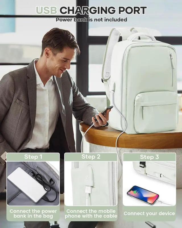 Alt view image 4 of 5 - Vacuum Seal Backpack for Travel with Air Pump Vacpack Carry on Flight Approved Compression Daypack Laptop Space Saver Bags Storage with Vacuum System 18x14x8 inches Travel Bag Women MintGreen