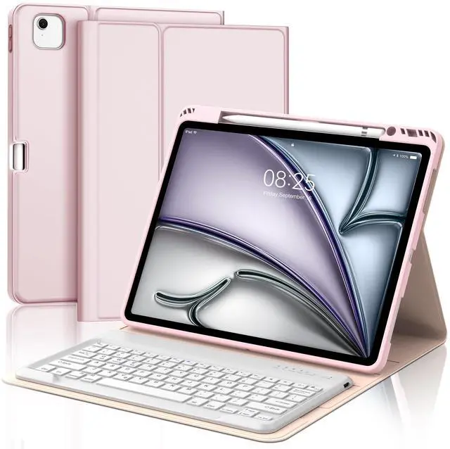 Main image of iPad Air 13 inch Case Keyboard (M3 2025, M2 2024), Smart Key Board for iPad M2 13 Case with Pen Holder, Rechargeable Wireless Keypad for iPad Air 13'', Auto Sleep/Wake Case with Keyboard, Pink