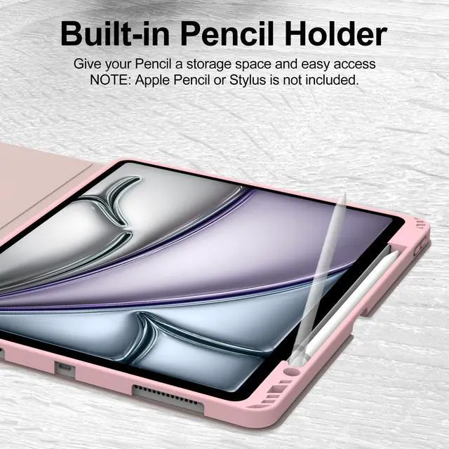 Alt view image 3 of 5 - iPad Air 13 inch Case Keyboard (M3 2025, M2 2024), Smart Key Board for iPad M2 13 Case with Pen Holder, Rechargeable Wireless Keypad for iPad Air 13'', Auto Sleep/Wake Case with Keyboard, Pink