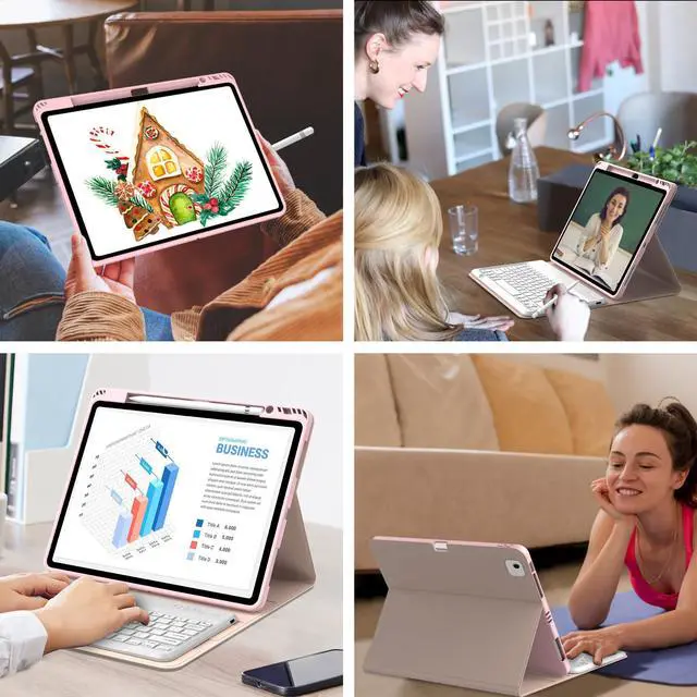 Alt view image 5 of 5 - iPad Air 13 inch Case Keyboard (M3 2025, M2 2024), Smart Key Board for iPad M2 13 Case with Pen Holder, Rechargeable Wireless Keypad for iPad Air 13'', Auto Sleep/Wake Case with Keyboard, Pink