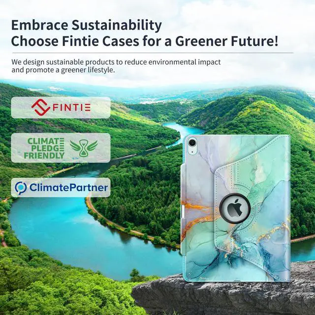 Alt view image 2 of 5 - Fintie Rotating Case for iPad Air 13-inch (M3) 2025, (M2) 2024-360 Degree Swiveling Protective Stand Cover with Pencil Holder, Auto Wake/Sleep, Emerald Marble