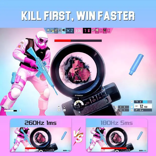 Alt view image 3 of 5 - SANSUI 27 Inch WQHD 1440p Gaming Monitor 240hz up to 260hz-Fast IPS 1ms FreeSync Premium DCI-P3 98% sRGB130% HDR10 2×DisplayPort 1.42×HDMI2.0 PC Gaming Monitor with Crosshair