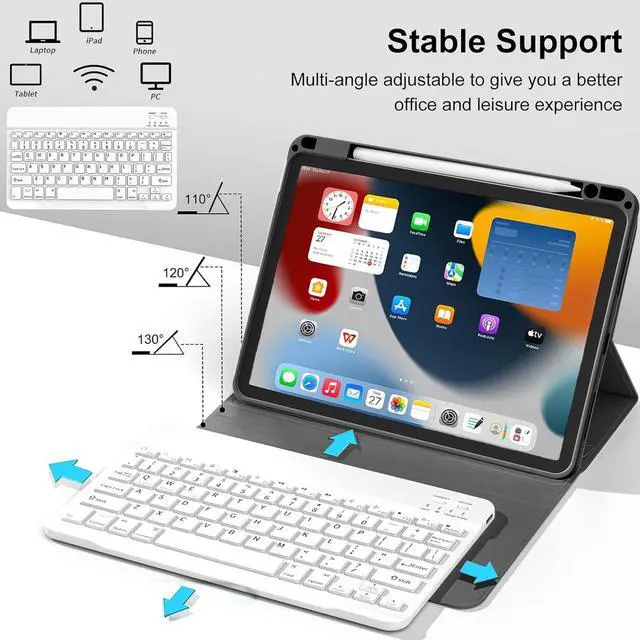 Alt view image 3 of 5 - kenke for iPad Air 11 Inch M3/M2 (2025/2024), iPad Air 5/4th Gen (2022/2020) 10.9 Inch Case with Keyboard, Detachable Wireless Bluetooth Keyboard Cover with Right Side Pencil Holder & Groove (Black)