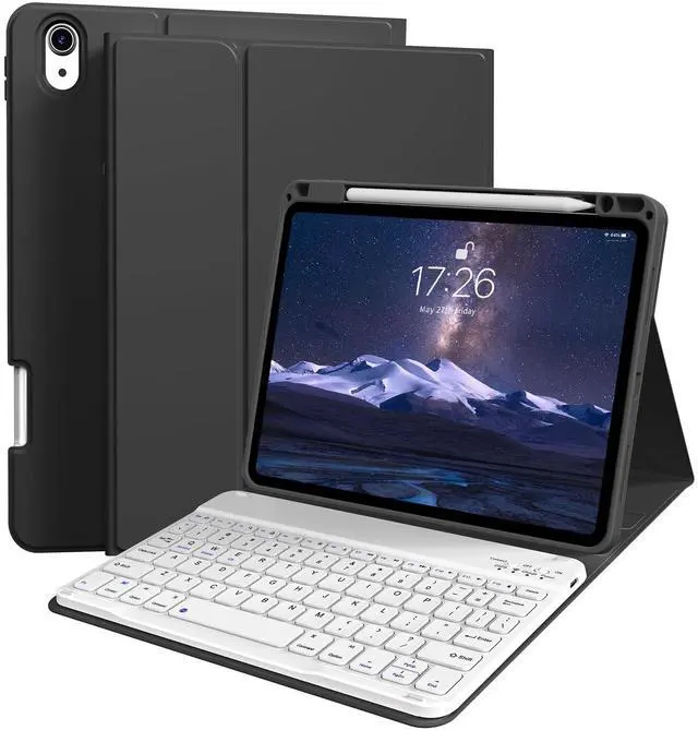 Main image of kenke for iPad Air 11 Inch M3/M2 (2025/2024), iPad Air 5/4th Gen (2022/2020) 10.9 Inch Case with Keyboard, Detachable Wireless Bluetooth Keyboard Cover with Right Side Pencil Holder & Groove (Black)