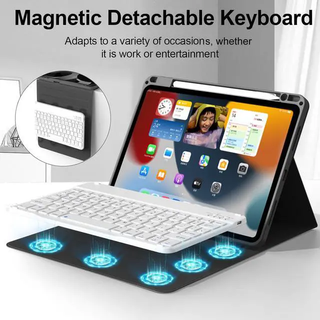Alt view image 4 of 5 - kenke for iPad Air 11 Inch M3/M2 (2025/2024), iPad Air 5/4th Gen (2022/2020) 10.9 Inch Case with Keyboard, Detachable Wireless Bluetooth Keyboard Cover with Right Side Pencil Holder & Groove (Black)
