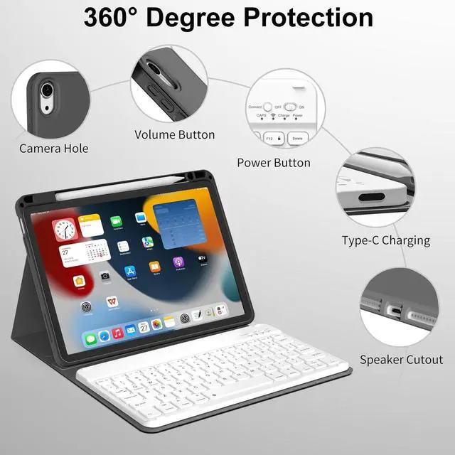 Alt view image 5 of 5 - kenke for iPad Air 11 Inch M3/M2 (2025/2024), iPad Air 5/4th Gen (2022/2020) 10.9 Inch Case with Keyboard, Detachable Wireless Bluetooth Keyboard Cover with Right Side Pencil Holder & Groove (Black)