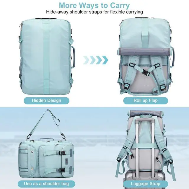 Alt view image 3 of 5 - PIJUSHI Travel Backpack for Women Carry on Luggage Backpack Flight Approved Convertible Duffle Bag Fit 16 Inch Laptop(PE037 Blue)