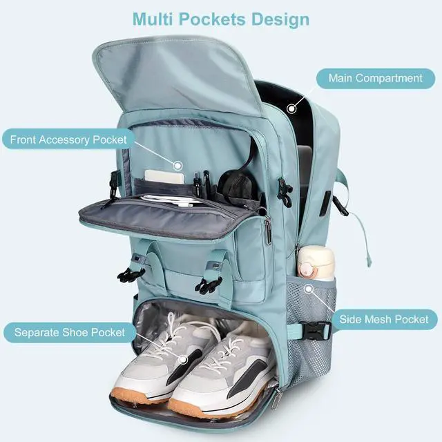 Alt view image 4 of 5 - PIJUSHI Travel Backpack for Women Carry on Luggage Backpack Flight Approved Convertible Duffle Bag Fit 16 Inch Laptop(PE037 Blue)