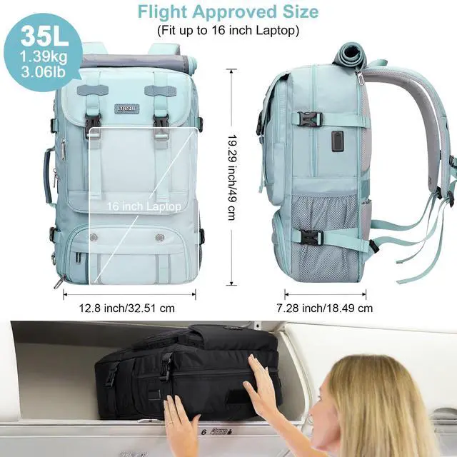 Alt view image 5 of 5 - PIJUSHI Travel Backpack for Women Carry on Luggage Backpack Flight Approved Convertible Duffle Bag Fit 16 Inch Laptop(PE037 Blue)