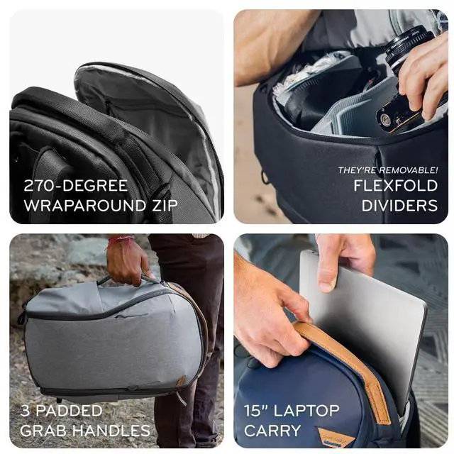 Alt view image 4 of 5 - Peak Design Everyday Backpack Zip 15L, Eclipse, 270-Degree Zip, Dual Side Pockets, FlexFold Dividers, Fits 15" Laptop, For Camera Carry, Daily Commutes or Travel, Versatile Backpack for Men and Women