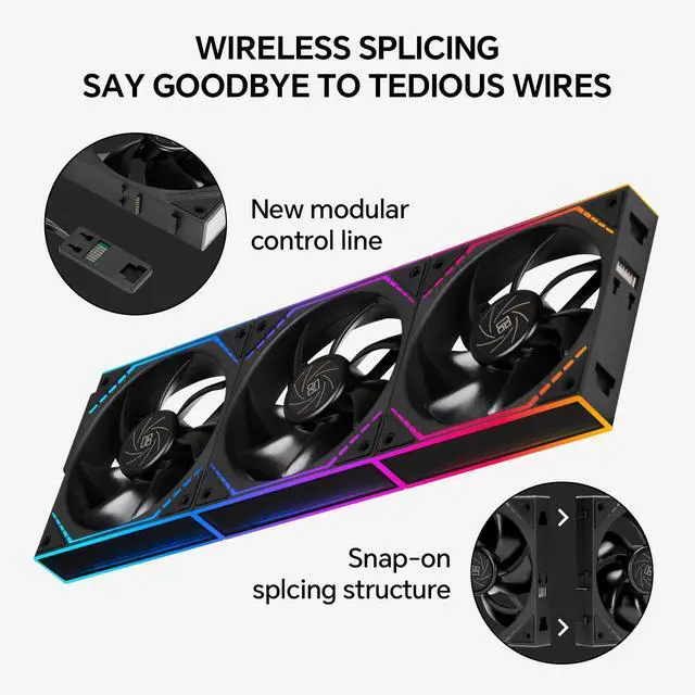 Alt view image 2 of 5 - TL-M12Q X3 120mm PC Case Cooling Fans,Daisy-Chain Connection | 2000RPM | 68.9CFM High Airflow | ARGB Infinite Mirrors on Both Sides PC Fans(Black-3Pack)