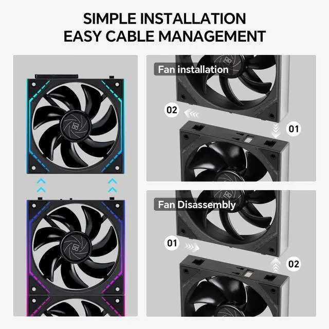 Alt view image 5 of 5 - TL-M12Q X3 120mm PC Case Cooling Fans,Daisy-Chain Connection | 2000RPM | 68.9CFM High Airflow | ARGB Infinite Mirrors on Both Sides PC Fans(Black-3Pack)