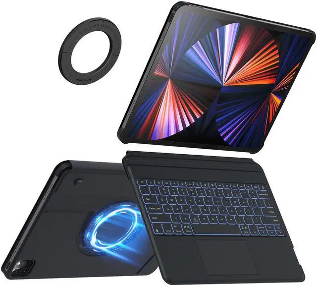 Main image of Nillkin iPad Pro 12.9 inch (6th/5th/4th Gen) Case with Detachable Keyboard, Adhesive Cover with Keyboard, Trackpad, 7-Color Backlit, Adjustable Stand, Magnetic Backplate with iPad Wall Mount, Black