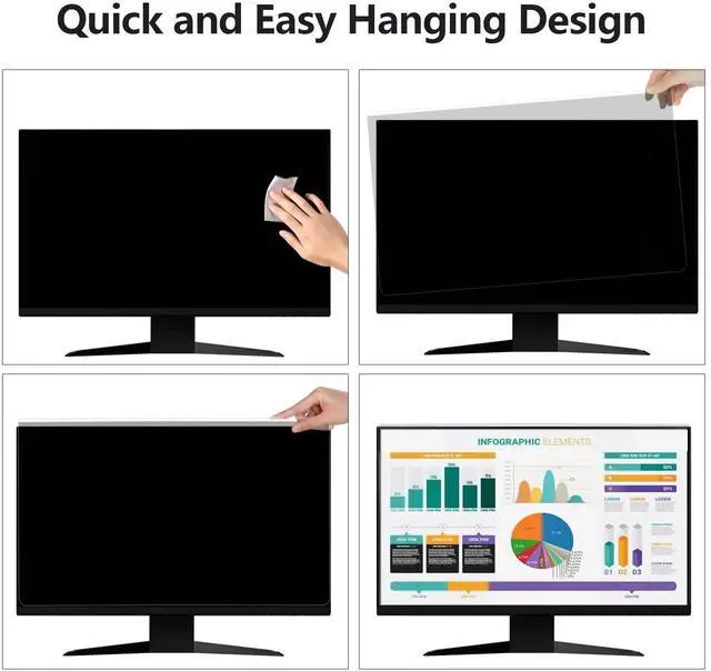 Alt view image 5 of 5 - 2 Pack 27 Inch Privacy Screen Protector for 16:9/16:10 Widescreen Monitors-Blue Light Blocking,Hanging Design, Anti-Scratch for Desktop Computers