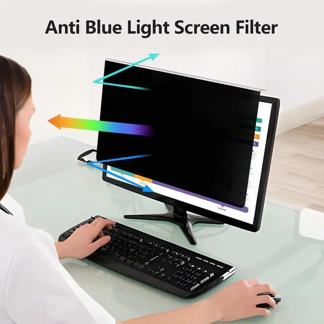 Alt view image 4 of 5 - 2 Pack 27 Inch Privacy Screen Protector for 16:9/16:10 Widescreen Monitors-Blue Light Blocking,Hanging Design, Anti-Scratch for Desktop Computers