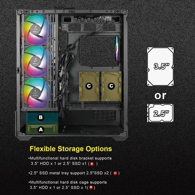 Alt view image 5 of 5 - AZZA CSAZ-501B Tiara/Gaming/ATX Mid-Tower/Computer Case/Tempered Glass Panel