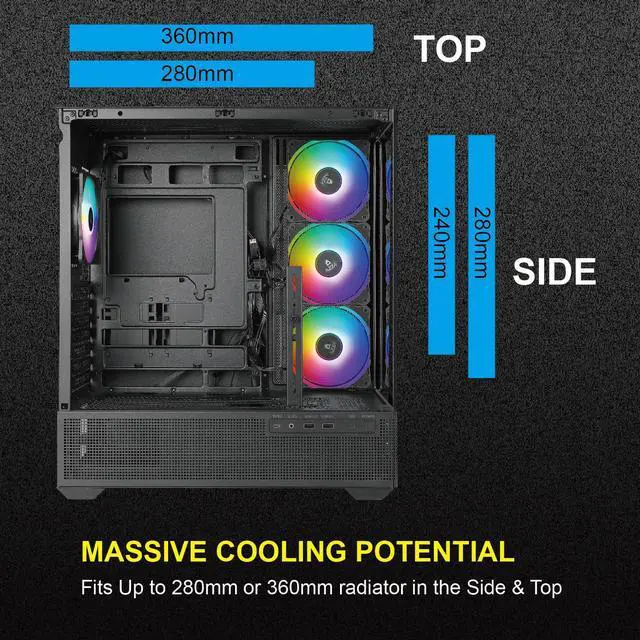 Alt view image 3 of 5 - AZZA CSAZ-501B Tiara/Gaming/ATX Mid-Tower/Computer Case/Tempered Glass Panel
