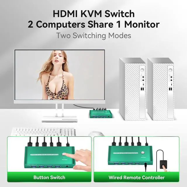 Alt view image 3 of 5 - KVM Switches HDMI EDID Emulator 4K 60Hz 2 Port KVM Switch 1 Monitors 2 Computers Hdmi EDID 2K 144Hz 2 PC 1 Monitor Switch 2K 144Hz USB 3.0