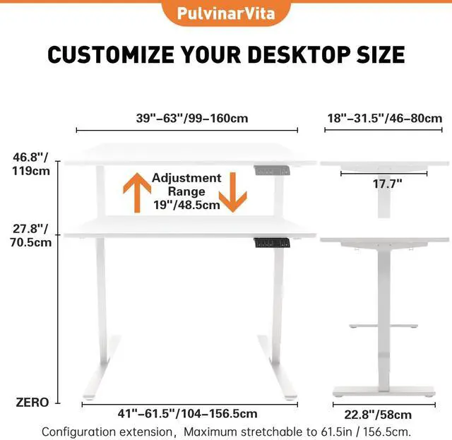 Alt view image 2 of 5 - Dual Motor Standing Desk Frame 256 lbs Weight Capacity, Stand up Desk Frame Workstation, Electric Adjustable Legs, 3 Memory Height Settings, with Cable Management Tray, 2pcs Headphone Hook
