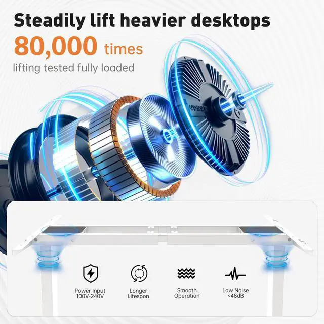 Alt view image 3 of 5 - Dual Motor Standing Desk Frame 256 lbs Weight Capacity, Stand up Desk Frame Workstation, Electric Adjustable Legs, 3 Memory Height Settings, with Cable Management Tray, 2pcs Headphone Hook