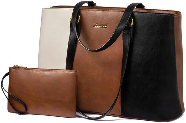 Main image of LOVEVOOK Laptop Bag for Women, 15.6 Inch Waterproof Vintage PU Leather Large Tote Bag with Wristlet, Professional Work Tote for Teacher,Office, Daily