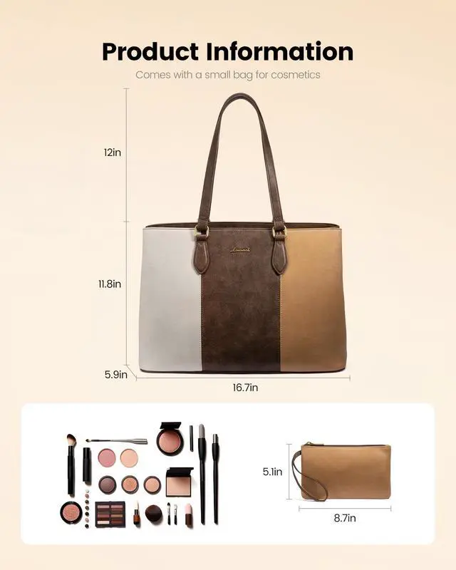 Alt view image 3 of 5 - LOVEVOOK Laptop Bag for Women, 15.6 Inch Waterproof Vintage PU Leather Large Tote Bag with Wristlet, Professional Work Tote for Teacher,Office, Daily