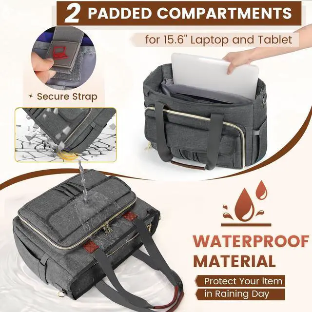 Alt view image 4 of 5 - RAINSMORE Teacher Tote Bag 15.6 inch Laptop Bag for Women Work Bags Nurse Bag Lightweight Laptop Tote Computer Messenger Shoulder Bags with Insulated Pocket, Professional Laptop Briefcase