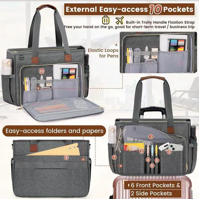 Alt view image 3 of 5 - RAINSMORE Teacher Tote Bag 15.6 inch Laptop Bag for Women Work Bags Nurse Bag Lightweight Laptop Tote Computer Messenger Shoulder Bags with Insulated Pocket, Professional Laptop Briefcase