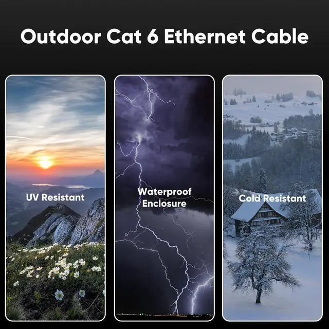 Alt view image 4 of 5 - VOIETOLT Cat 6 Outdoor Ethernet Cable 200 ft, 10Gbps 550MHz Pure Copper Network Internet Cable Direct Burial Waterproof UV LLDPE Jacket, LAN Cable Patch Cord with 60 Ties, UTP for PC