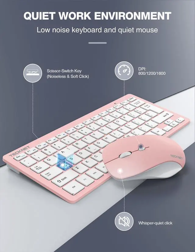 Alt view image 4 of 5 - TECKNET Wireless Keyboard and Mouse Combo, Mini Cordless Computer Keyboard and Mouse Set 2.4GHz, Silent Adjustable 1600 DPI, Quiet Click, Lag-Free for Computer, Laptop, PC, Windows, Mac, Chrome OS