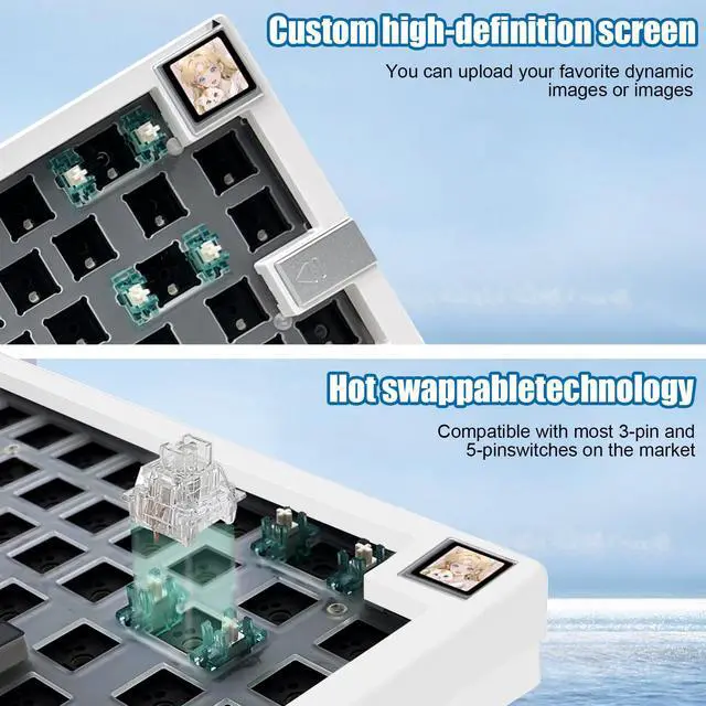 Alt view image 3 of 5 - GMK67S Mechanical Keyboard Kit,VIA Programmable BT5.0/2.4G/Type-C Wireless Keyboard with TFT Screen,Gasket Structure RGB HotSwap DIY Kit NKRO Gaming Custom Barebones Key Board for Win/Mac (White)
