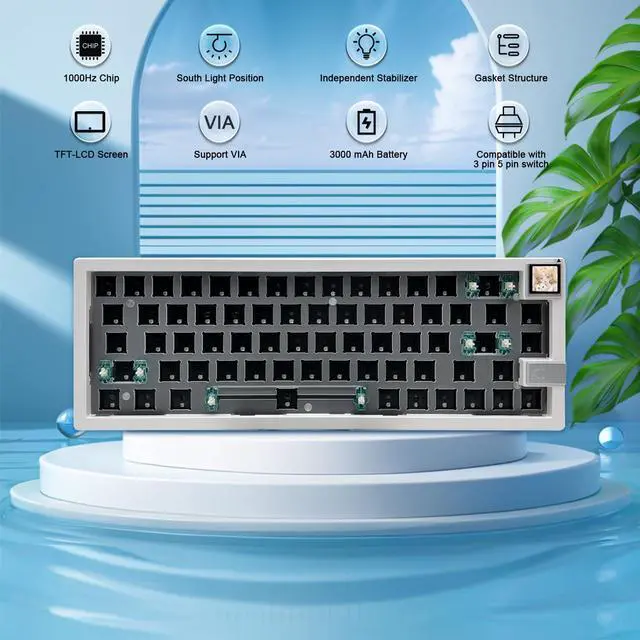 Alt view image 5 of 5 - GMK67S Mechanical Keyboard Kit,VIA Programmable BT5.0/2.4G/Type-C Wireless Keyboard with TFT Screen,Gasket Structure RGB HotSwap DIY Kit NKRO Gaming Custom Barebones Key Board for Win/Mac (White)