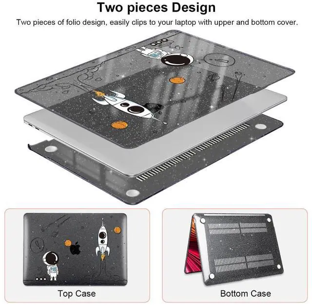 Alt view image 3 of 5 - LCMOCICO for MacBook Air 13 inch Case 2020 2019 2018 Release M1 A2337 A2179 A1932, Glitter Crystal Pritned Pattern Hard Case Cover for Mac Air 13.3" Retina Display Touch ID, Astronauts & Spacecraft