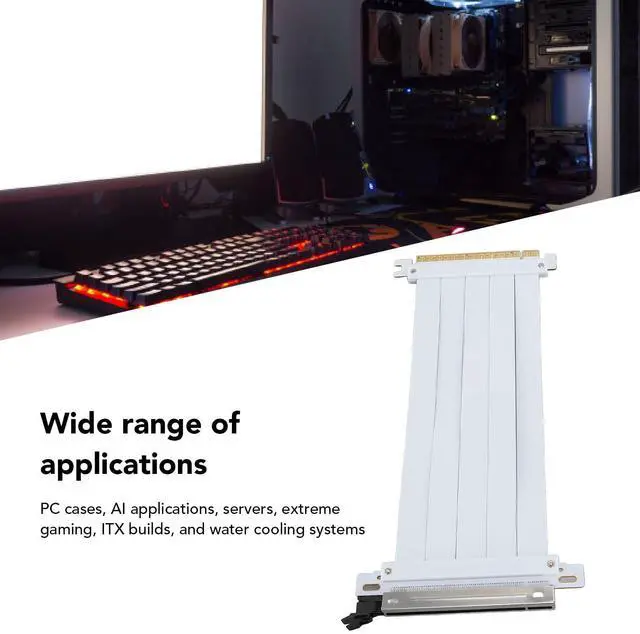 Alt view image 3 of 5 - EBTOOLS PCIE 4.0 X16 Riser Cable, White 128Gbps GPU Extension Adapter, Compatible with RTX4090 (ti) and RX8900 (xt), for PC Cases, Servers, Gaming, with Unique Cable Protector (30cm)
